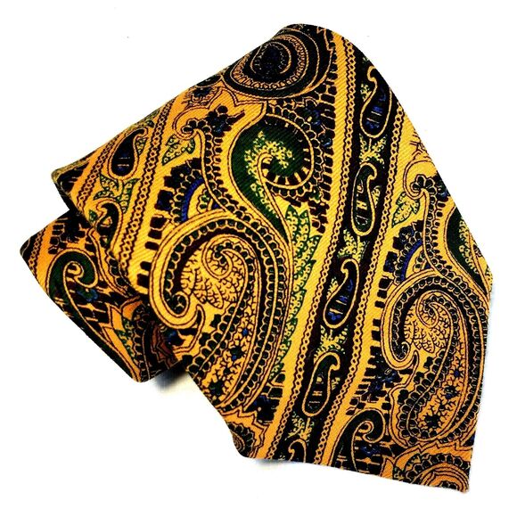 Gant Vintage Tie Challis Wool Paisley Orange Wide Swing Art Deco MCM Mob Mad Men - Picture 6 of 12